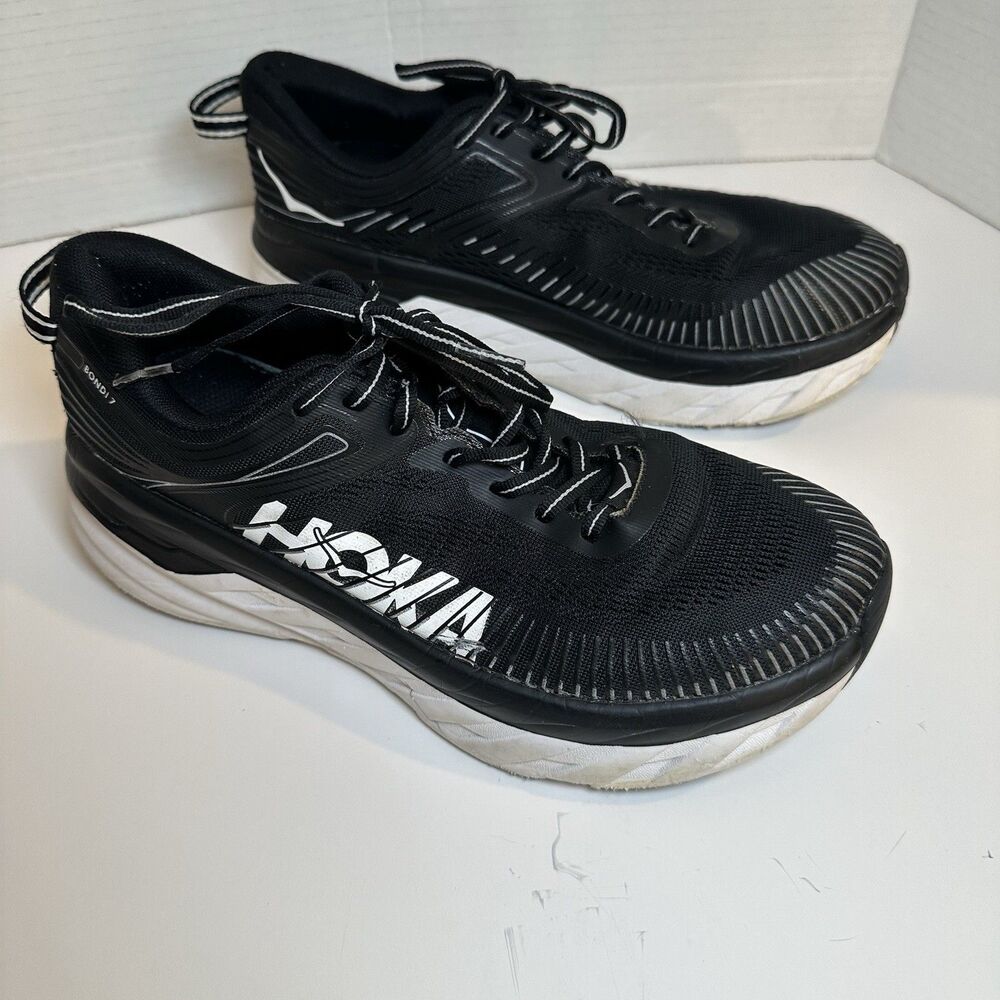 Hoka One One Bondi 7 Mens 8.5 Shoes Black Running Walking Sneaker 1110518 BWHT